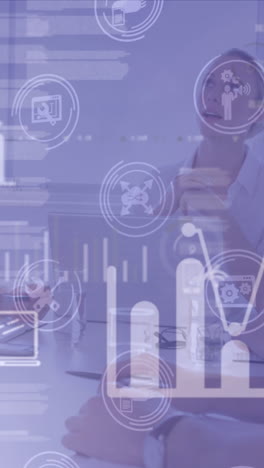 animación de gráficos e iconos sobre diversos empresarios en la oficina