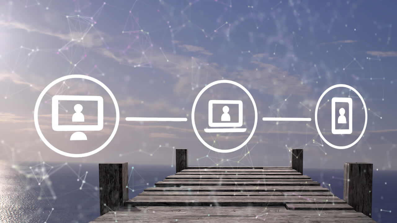 animación de la red de conexiones e iconos sobre el puente