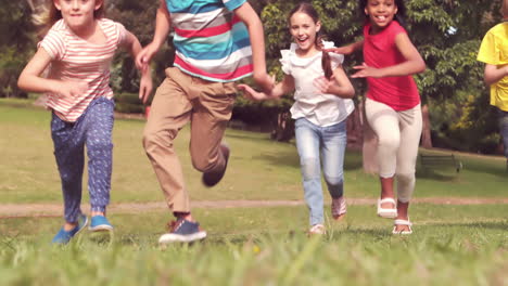 happy children having a sprint