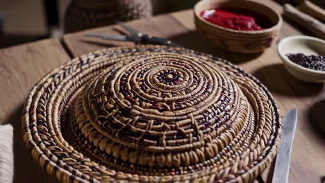 handmade woven hat and dyeing supplies
