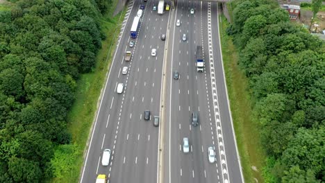 aerial view busy motorway traffic england
