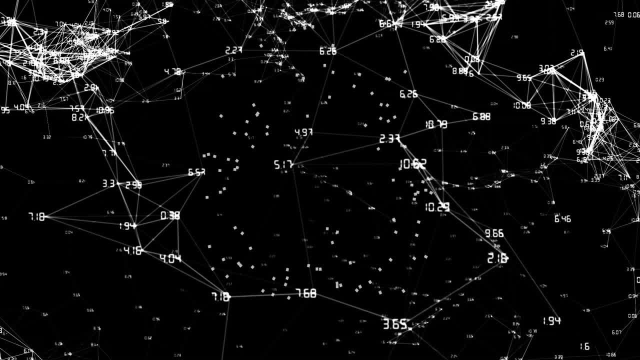 Network of connections and numerical data animation over black background