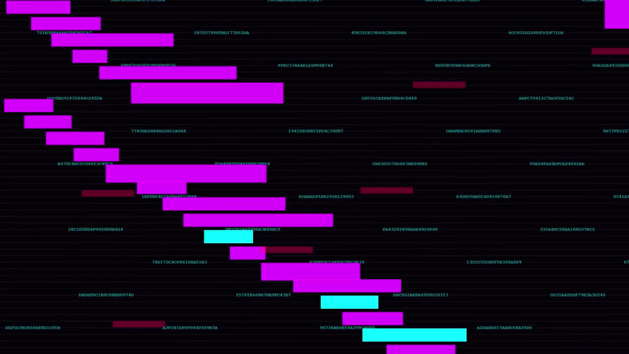 Abstract Digital Data Stream with Moving Geometric Shapes and Code