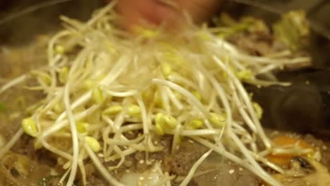 mung bean sprout on top of simmering dish in a pan