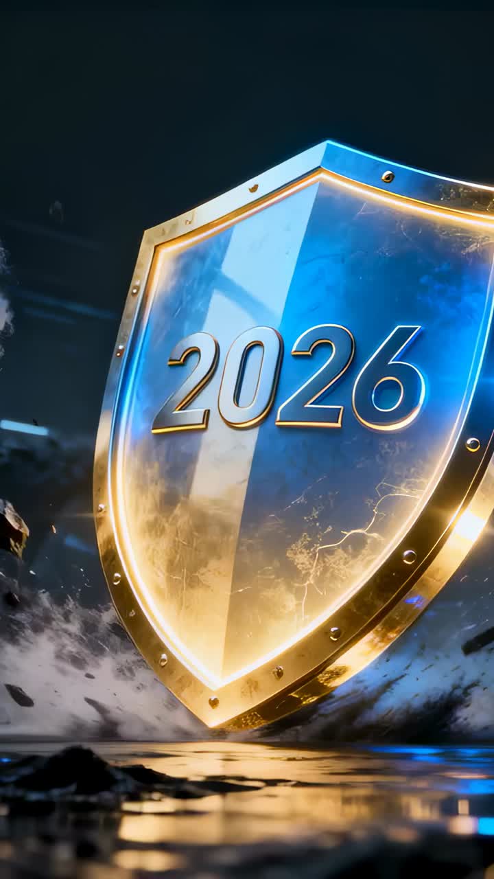 Vertical video: Pulling back camera revealing metal shield rotating above pool, showing raised 2026