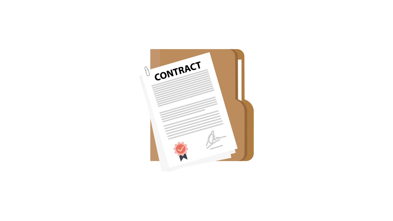 Animated Contract Document with Signature and Seal in Folder