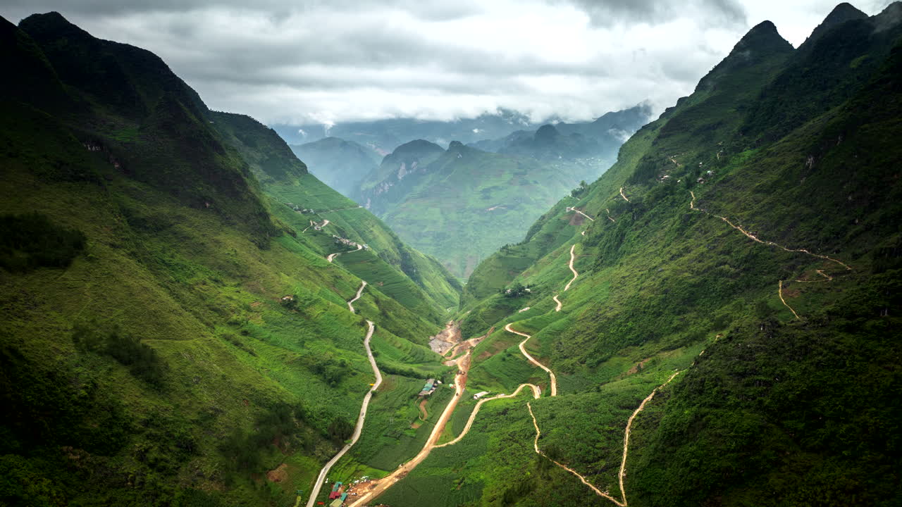Stunning Aerial View of Winding Mountain Road in Ha Giang, Vietnam