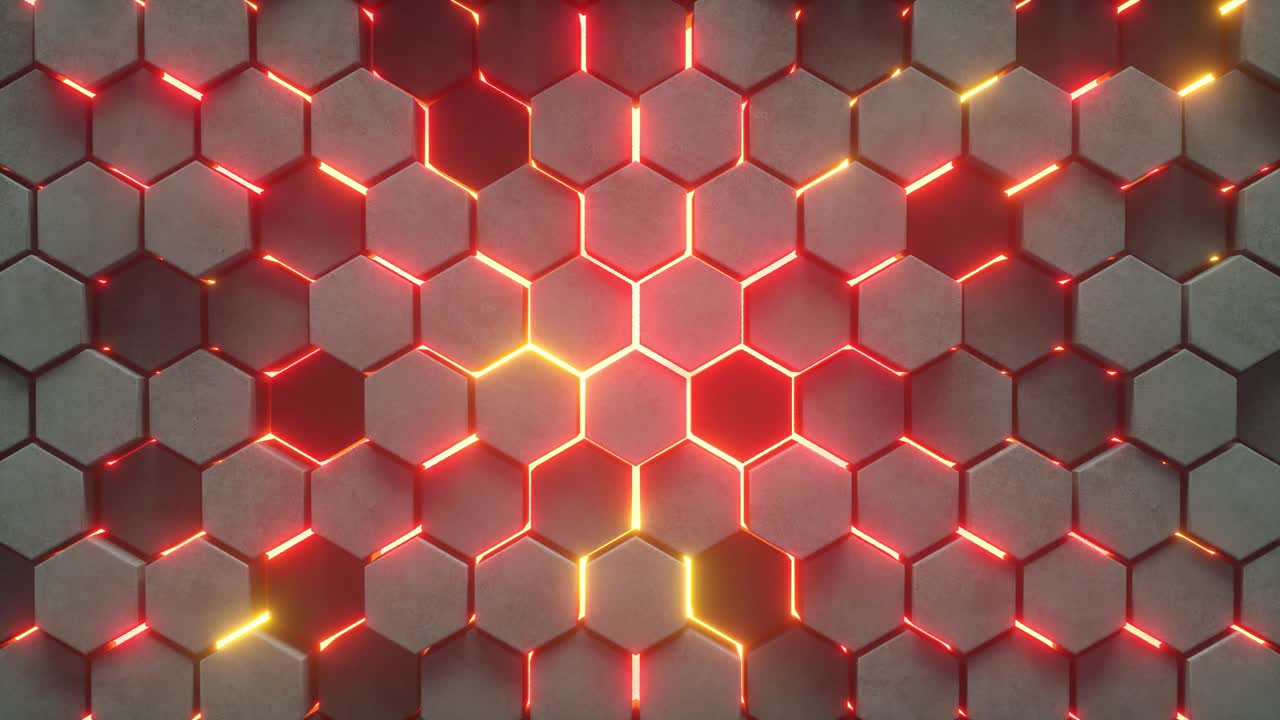 기하학적 육각형 추상적인 배경, 미래주의 및 기술 개념, 3d 렌더링 무한 루프