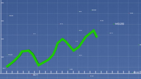 animación de diagramas y procesamiento de datos sobre fondo azul