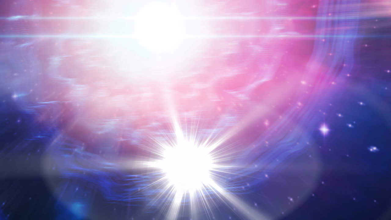 animación de manchas blancas brillantes y estrellas en el universo rosa y púrpura