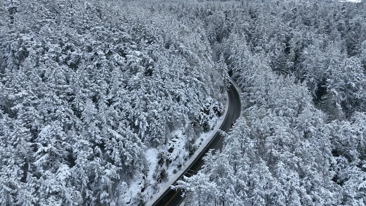 한랭전선 이후 눈으로 뒤덮인 위드비 섬의 주요 고속도로 조감도