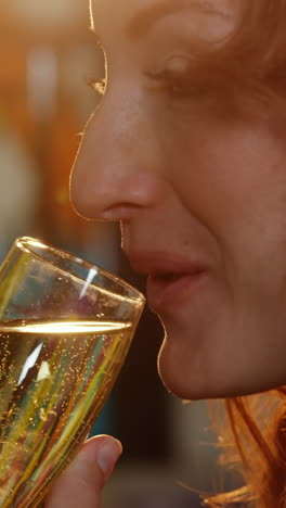 een mooie vrouw die champagne drinkt.