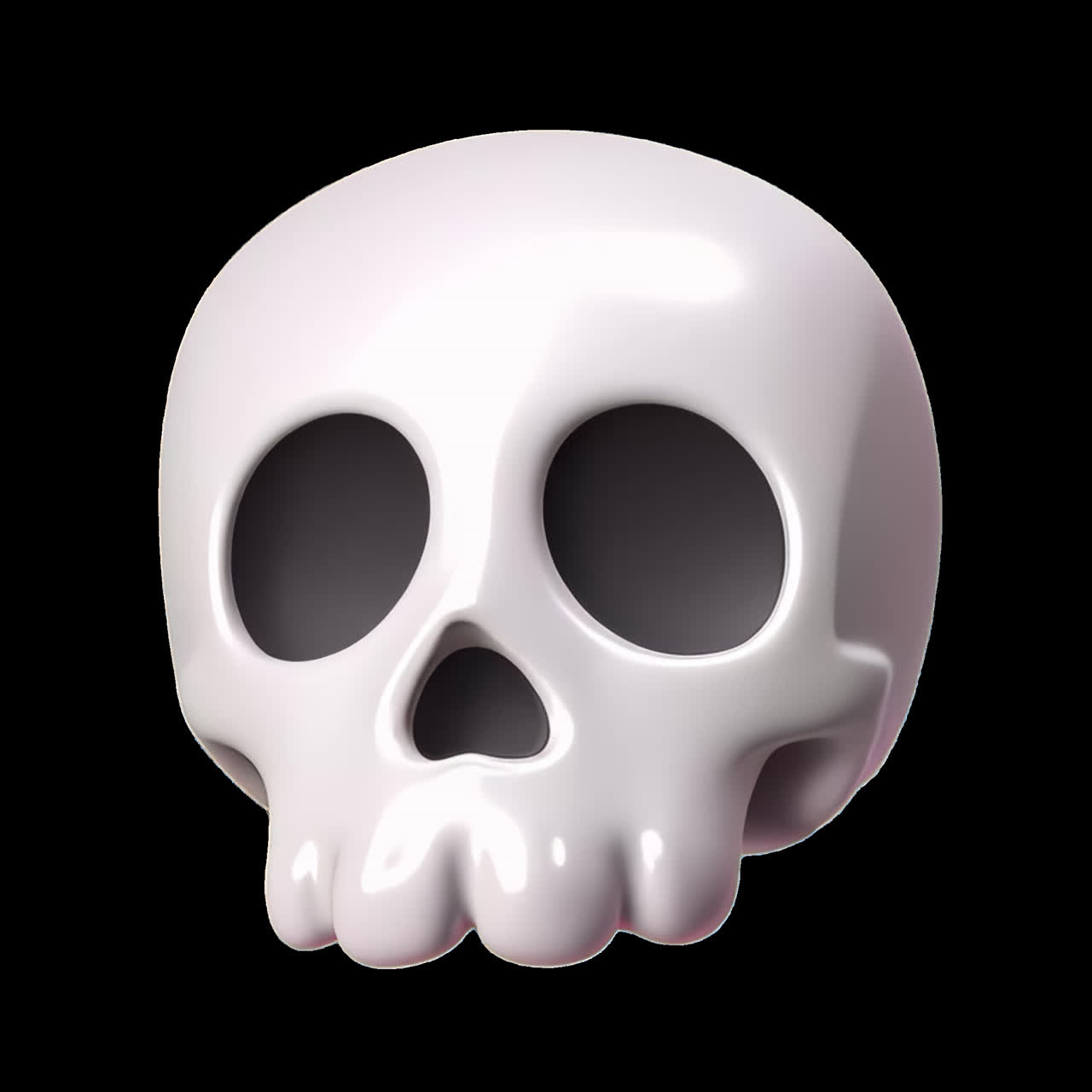 Glossy skull animation isolated asset, transparent 4K video, alpha channel, ProRes 4444