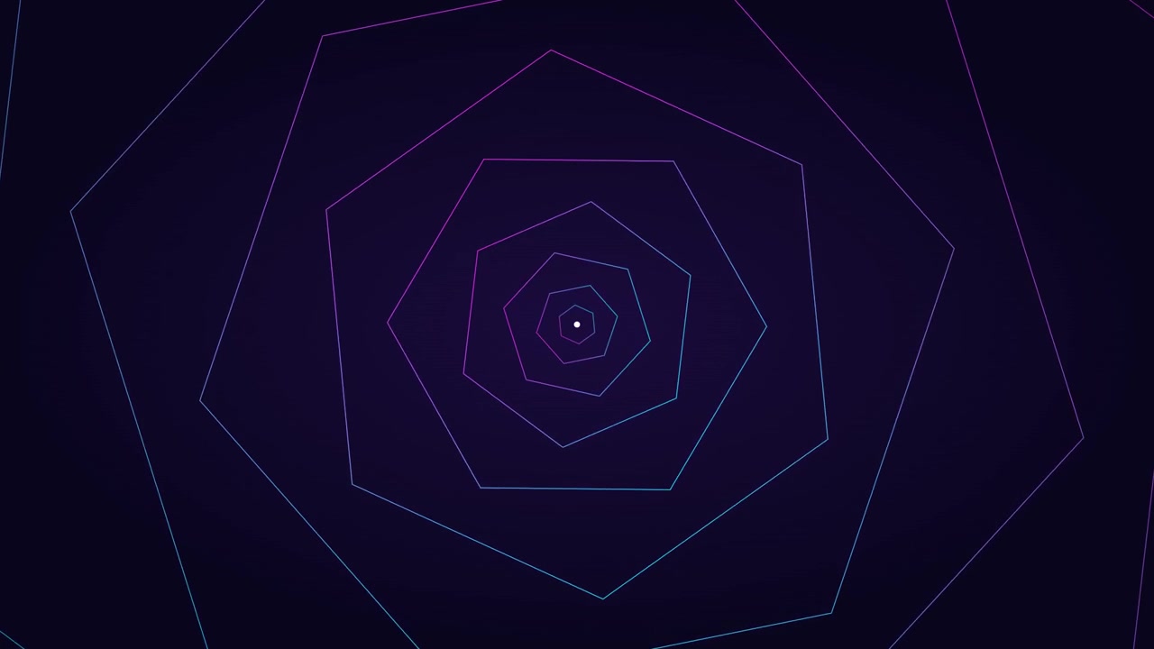 Abstract Tunnel of Rotating Neon Hexagons