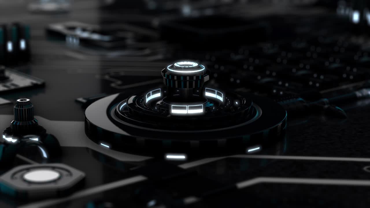 Abstract futuristic electronic circuit board with black and white moving elements, neural network and big data concept, seamless loop. Animation. Artificial intelligence, matrix background