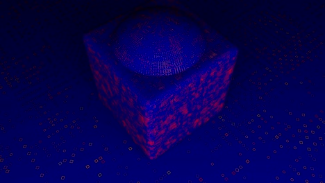 cubo di spostamento astratto e pavimento. rendering 3d sullo sfondo digitale. loopable