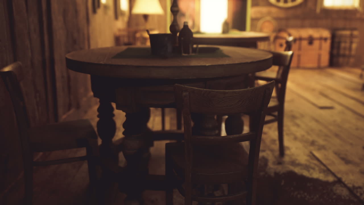 Taverna tradizionale caratterizzata da arredi antichi e illuminazione soffusa.