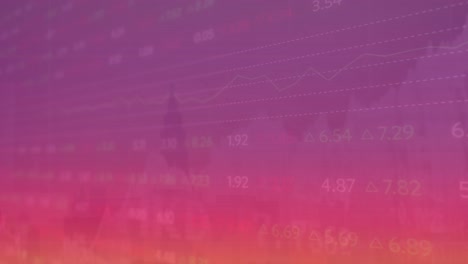 animación de la tabla de negociación sobre el gráfico contra el rascacielos en el fondo