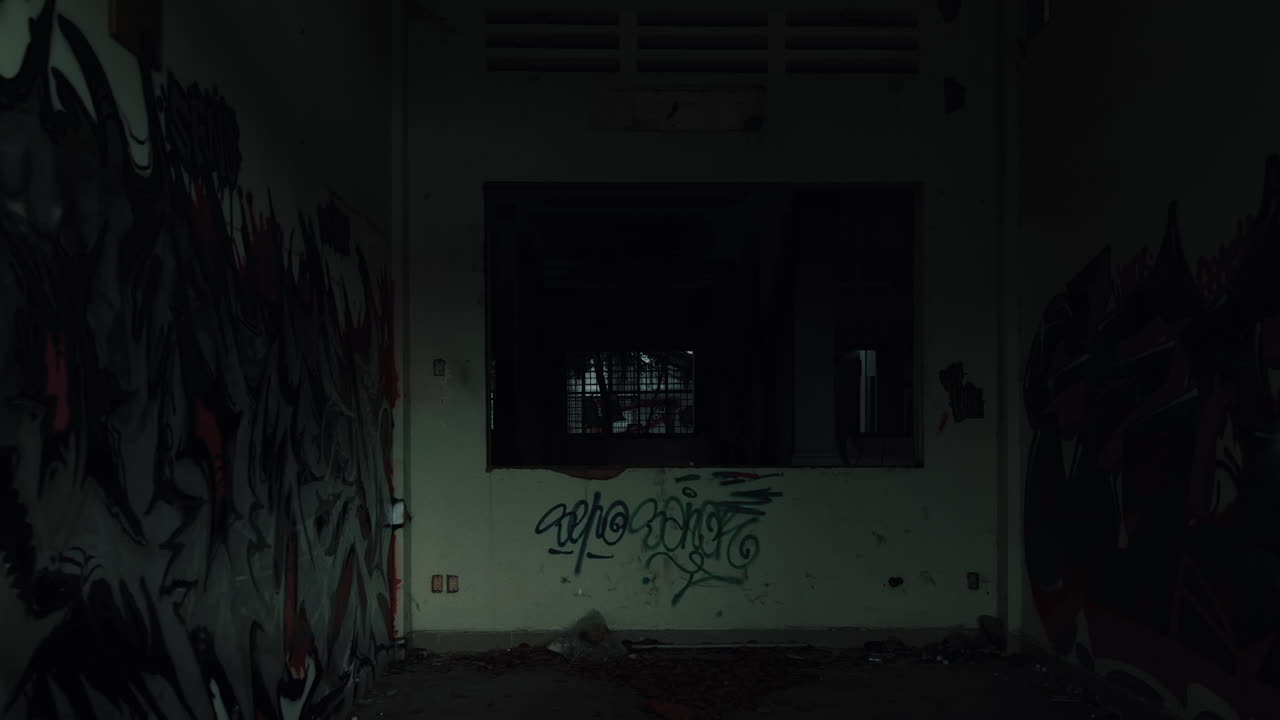 Graffiti-Covered Abandoned Building Interior