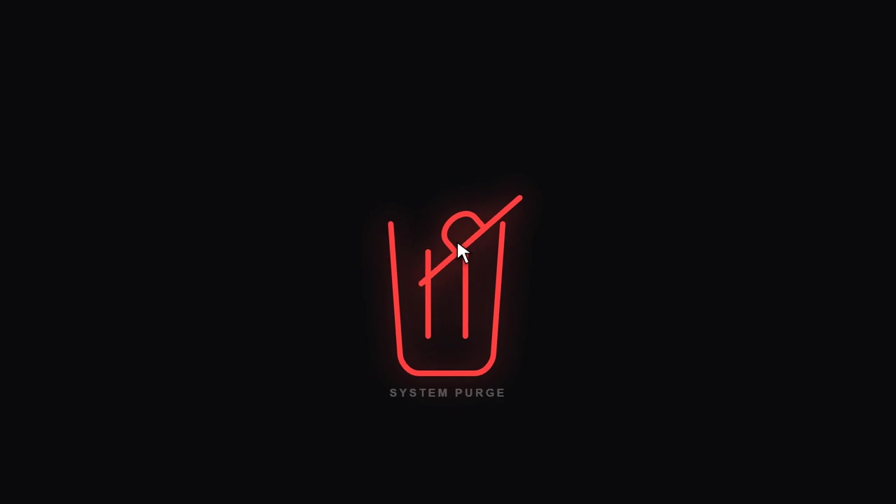 Animated Neon Trash Can Icon with System Purge Text
