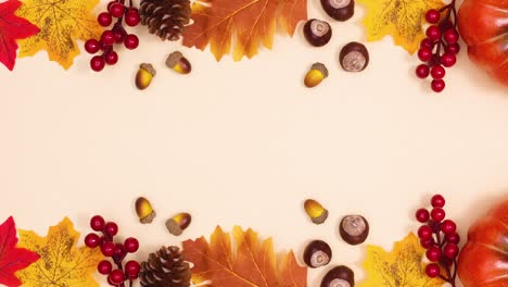 decoraciones de otoño hojas y nueces aparecen en la parte superior e inferior del fondo. detener el movimiento