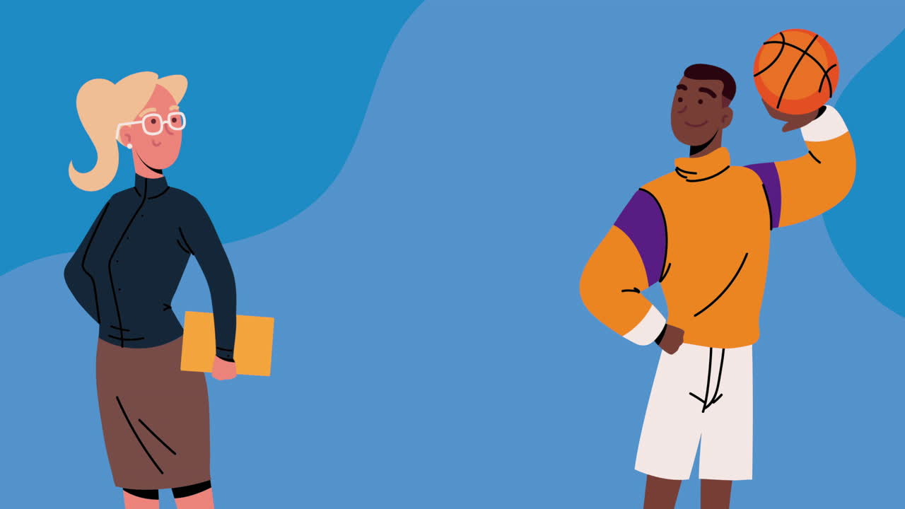 mujer de negocios y hombre de negocios con una pelota de baloncesto