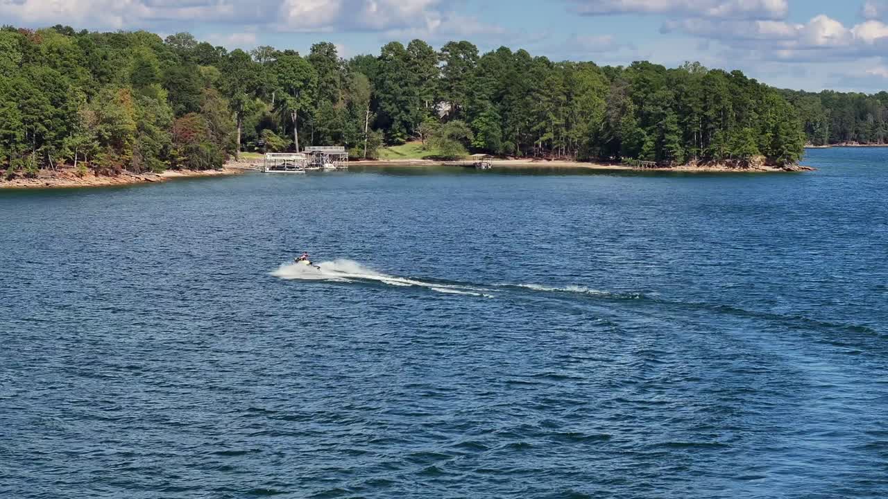 Drone view of jet skier on Lake Lanier Georgia in 4K