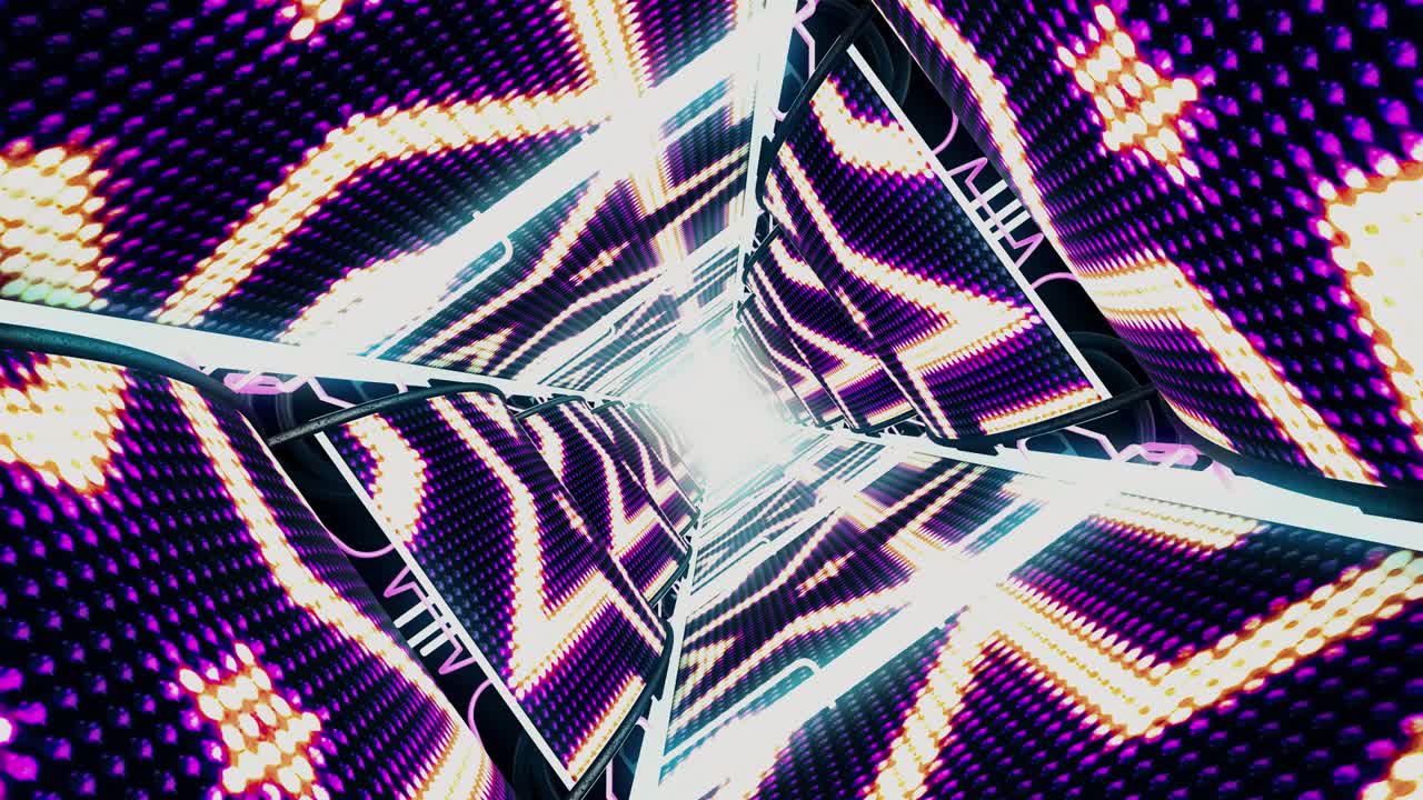 túnel 3d futurista y brillante con líneas de luz de neón sin costuras. hermoso túnel abstracto sin costuras