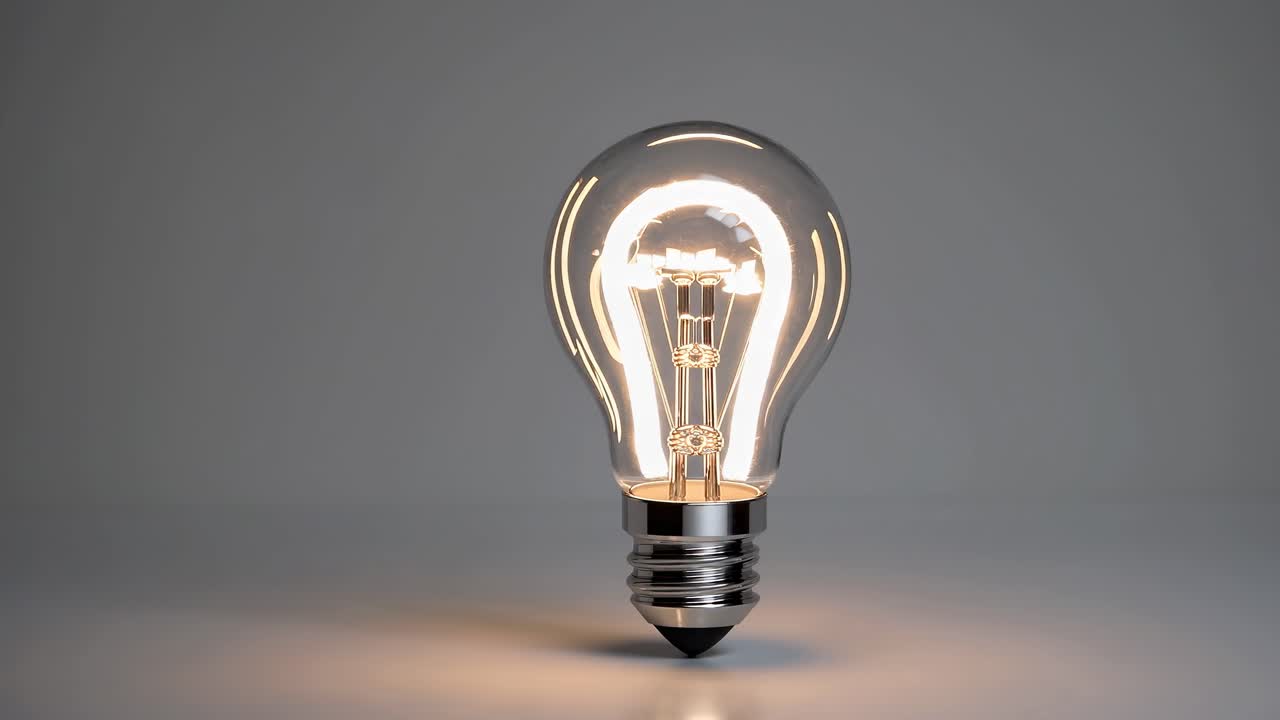 A glowing light bulb captured at eye level, symbolizing innovation and ideas
