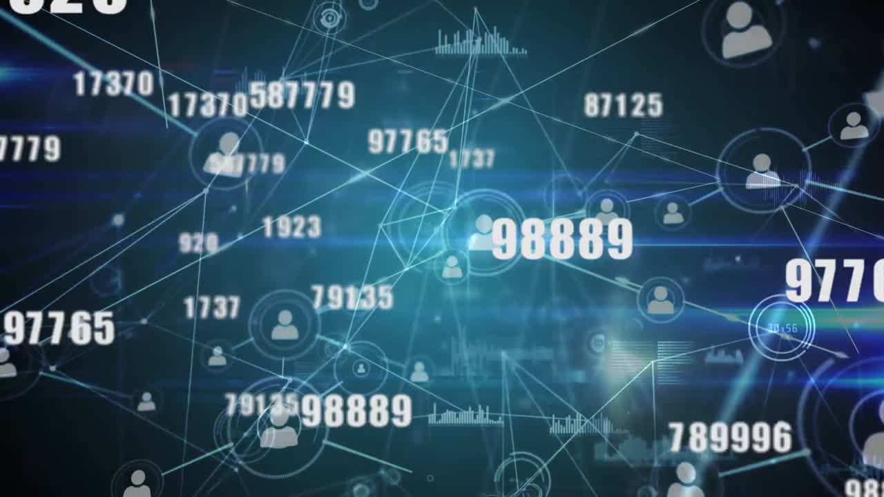 animación de números cambiando el procesamiento de datos contra la red de conexiones con iconos de personas