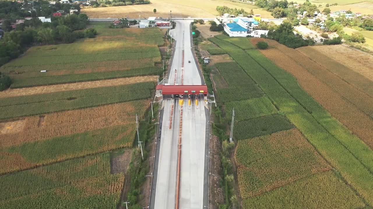 Aerial View of a Toll Booth in a Cornfield