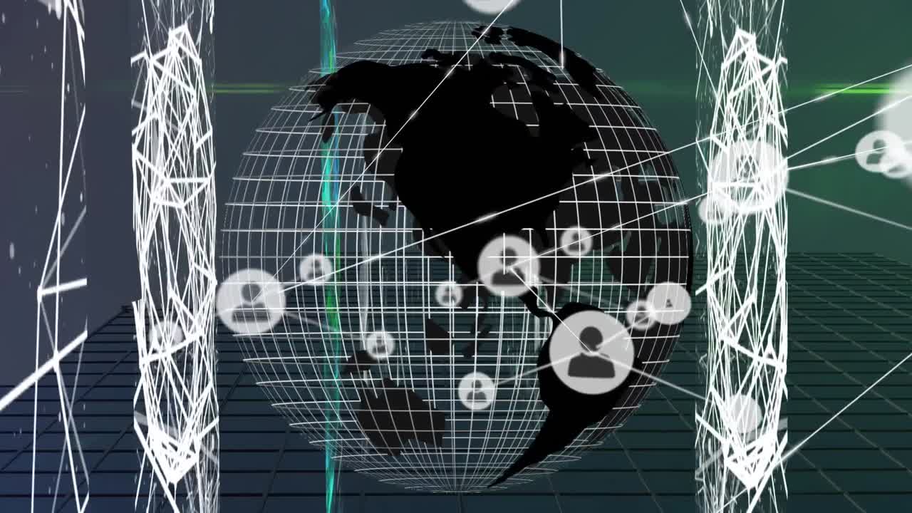 animación de la red de conexiones con iconos en todo el mundo