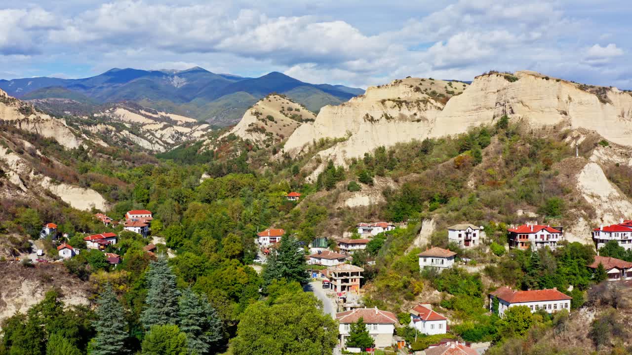 Pirin mountain Drone descent reveals Bulgarian town of Melnik