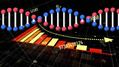 animación de cadena de adn sobre el procesamiento de datos y la cuadrícula