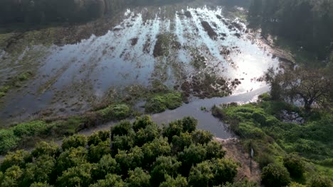 video de drones 4k del estanque de invierno rehovot, la vida aislada de la temporada de lluvias, rehovot israel