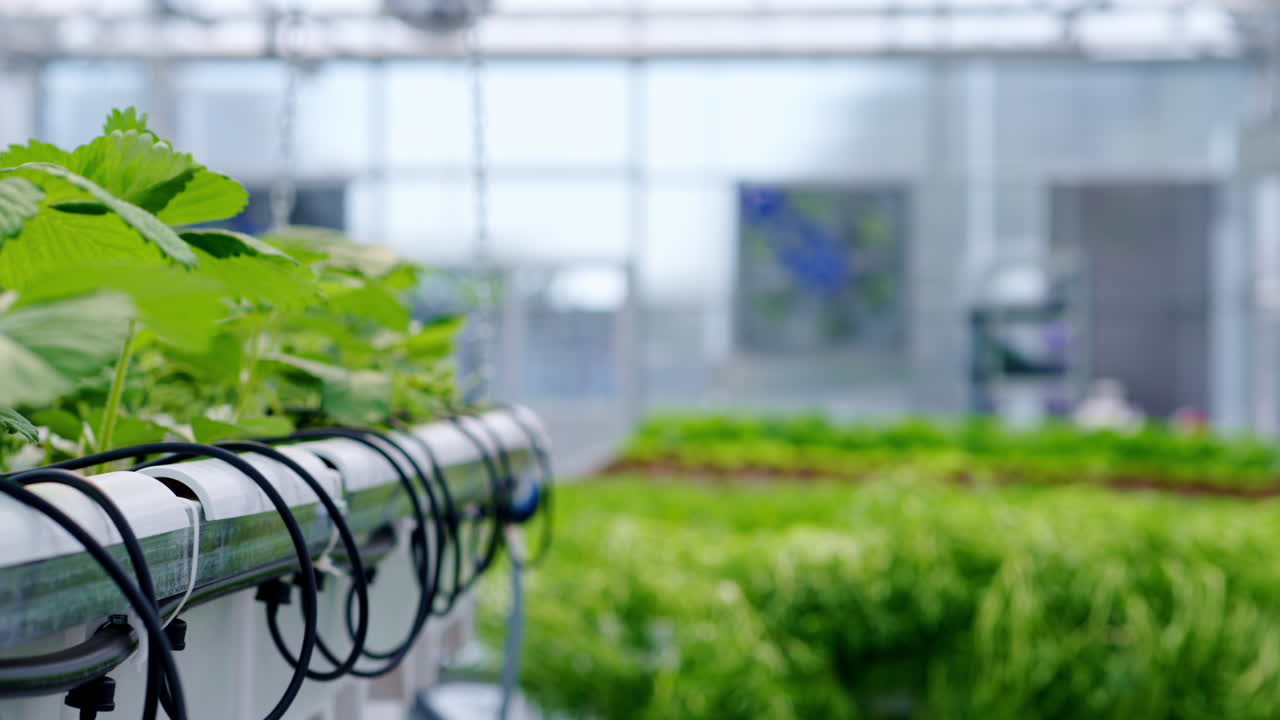 Diverse greenery grown with the Hydroponic method in a greenhouse