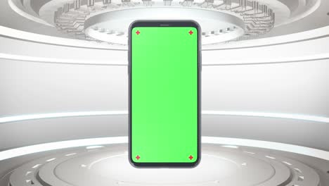 teléfono móvil pantalla verde encendiendo fondo de tecnología de ciencia ficción