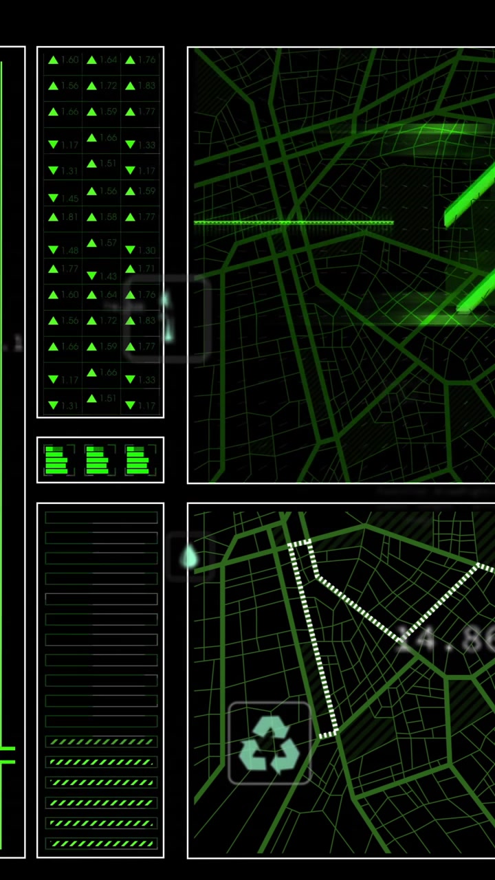Animation of digital data processing over dark background