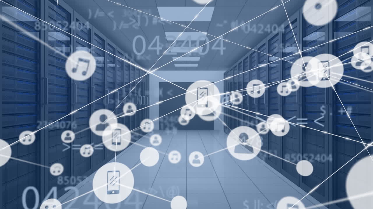 컴퓨터 서버를 통해 아이콘으로 연결 네트워크의 애니메이션