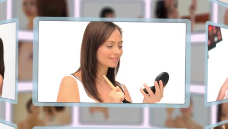 montaje de mujeres guapas poniéndose maquillaje