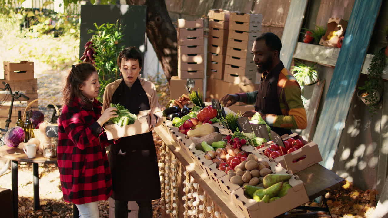 Customers and vendors at a farmers market