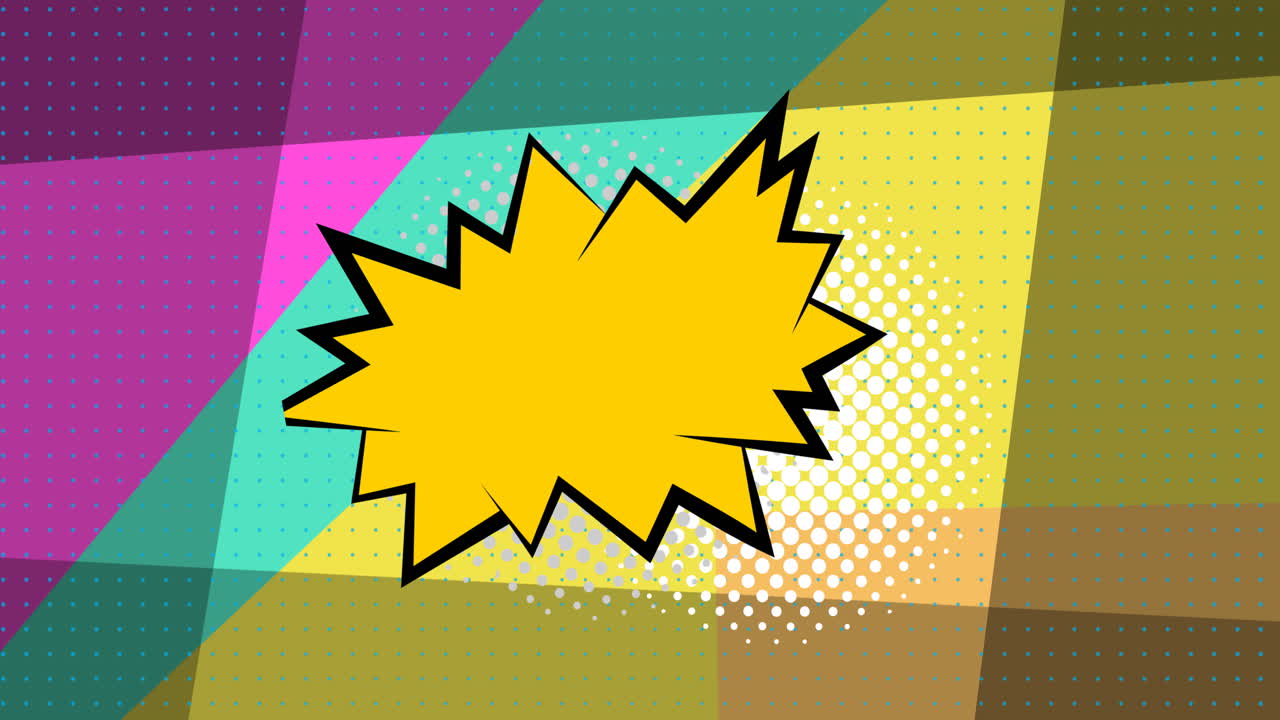 animación de una burbuja de habla sobre un fondo en movimiento de colores