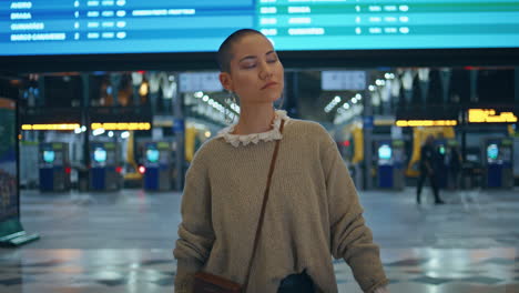 woman at train station