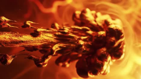 golden liquid explosion in fire