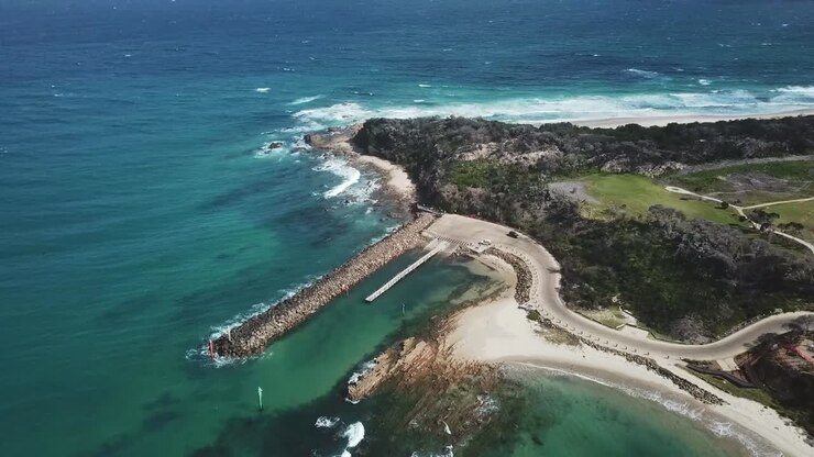 Drone footage of Bastion Point, at Mallacoota in eastern Victoria, Australia, December 2020