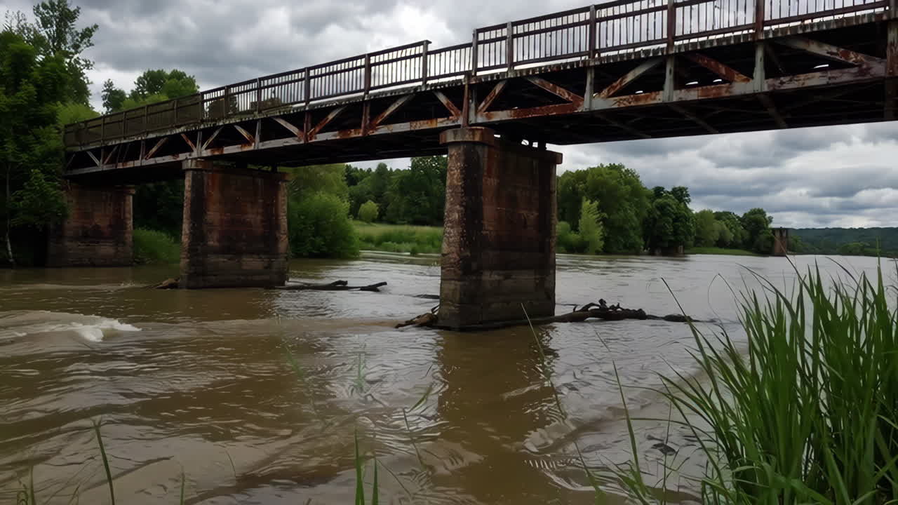 Rusty Metal Bridge Over River