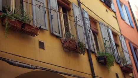 colorful italian buildings with plants and shutters