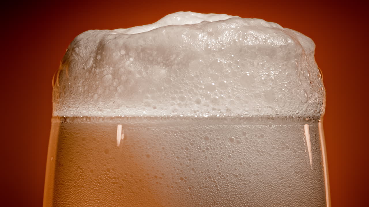 la cerveza lager se asienta en el vaso con una tapa blanca de espuma