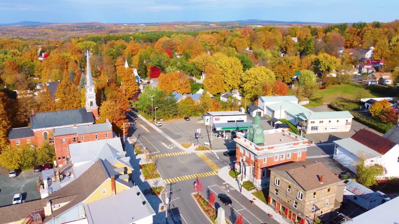 Estrie region Quebec autumnal landscape aerial shot