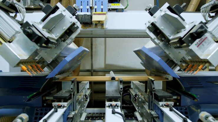 Manufacturing plant with computerized automation. Computerized automation manufacturing furniture in factory